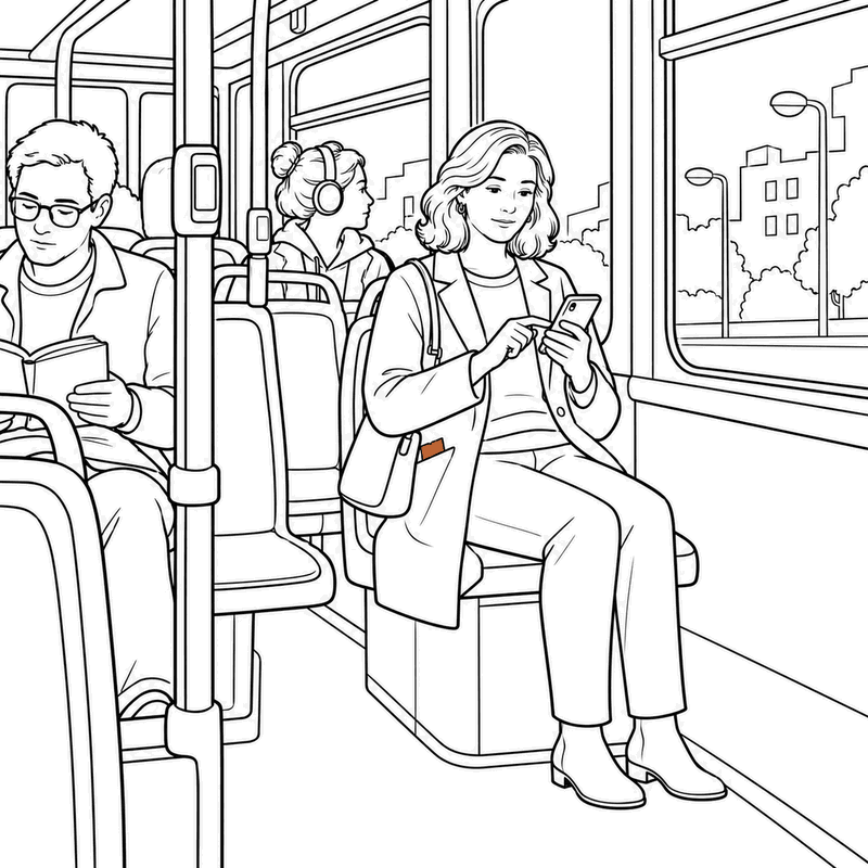 On the evening bus she scrolls her phone and doesn't look up.